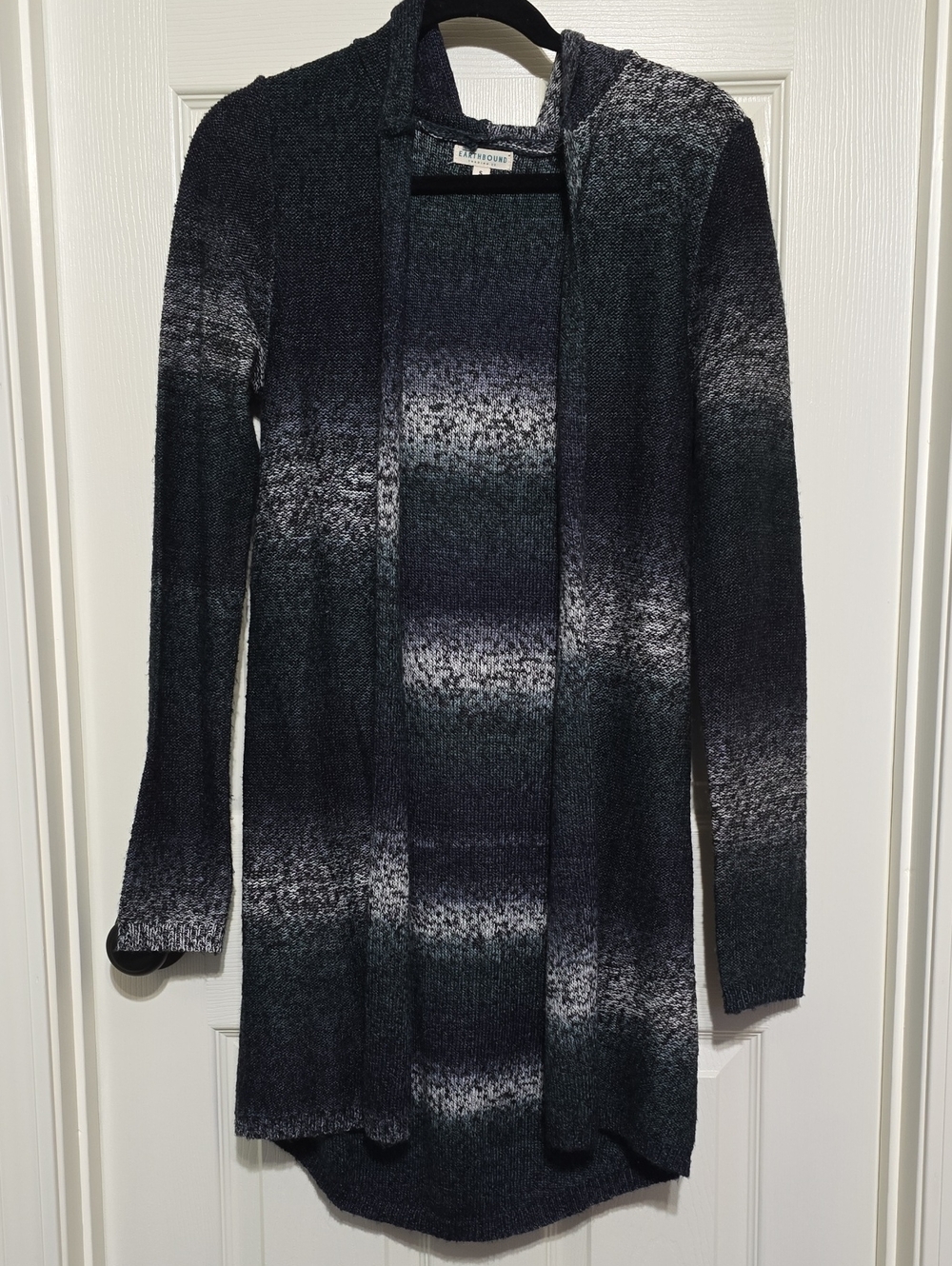 Open-Front Hooded Women's Sweater Cardigan in Green, Navy Blue, And White